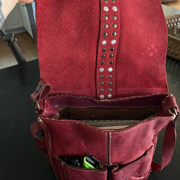 Patricia Nash Burgundy Studded Leather Crossbody Bag - Picture 2 of 4